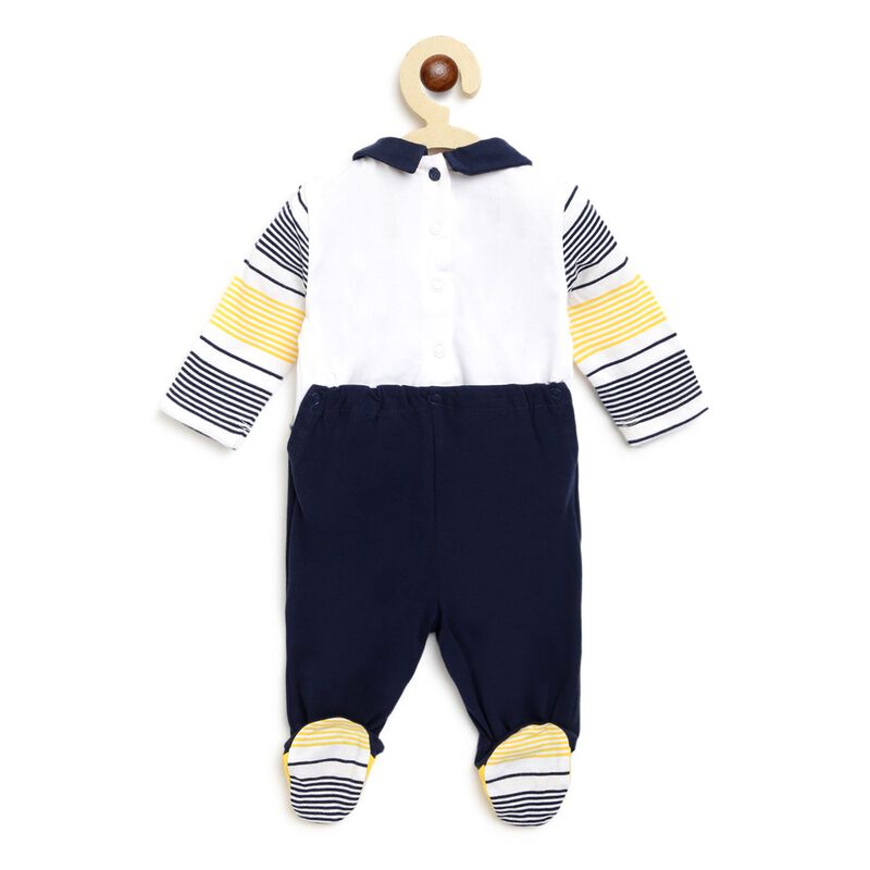 Boys White & Blue Nappy Opening Babysuit image number null